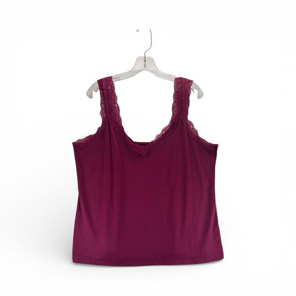 Faded Glory Burgundy Lace Trim Cami Tank Top Plus Size 2X Y2K Soft Girl Coquette - Picture 2 of 9